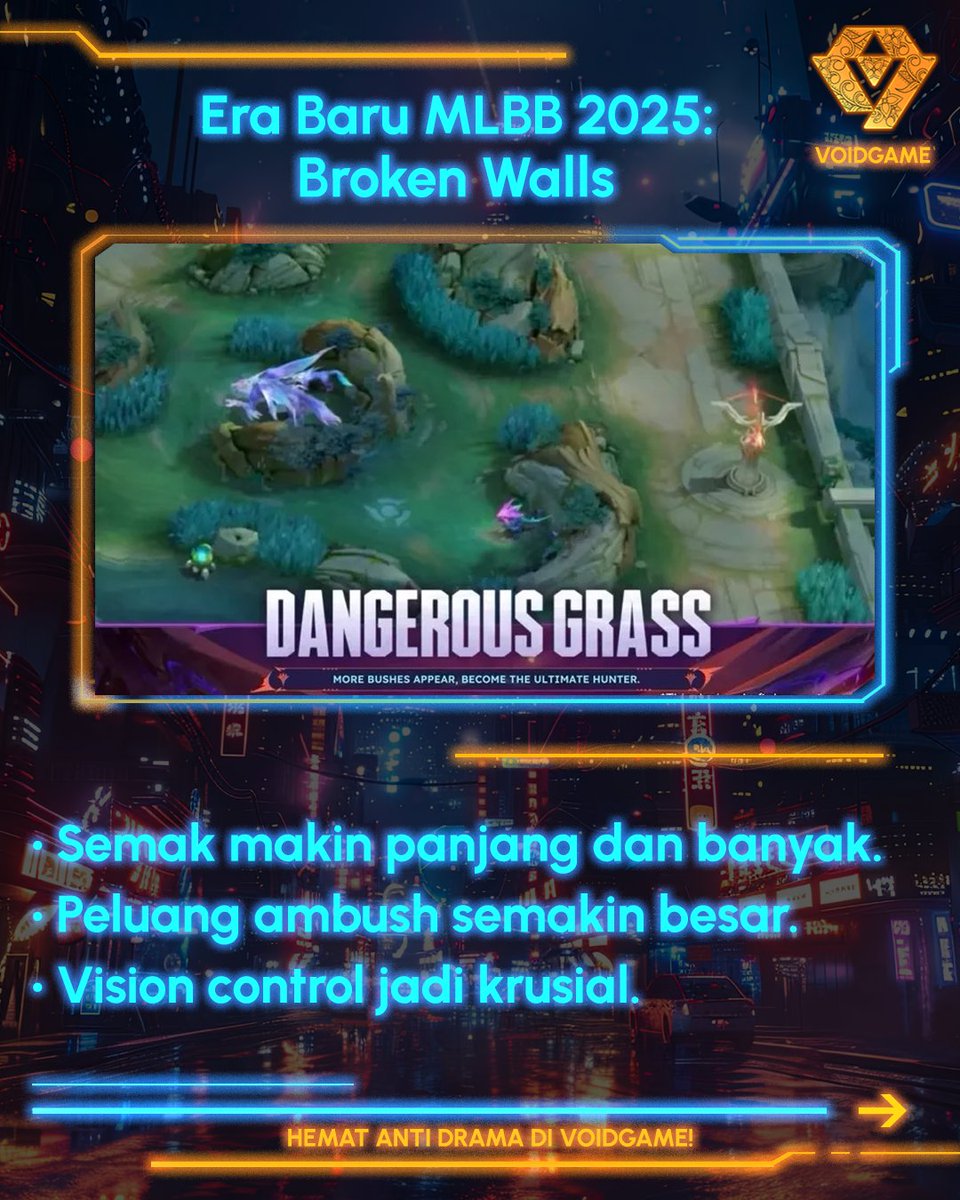 voidgameid's tweet image. Era Baru MLBB 2025 hadir! ⚡
Sanctum Island + efek battlefield acak bikin pace makin dinamis.
➤ Broken Walls = rute rotasi baru
➤ Semak makin panjang = ambush lebih serem
Ulasan lengkap: zone.voidgame.store/games/moba/mob…
#MLBB #ProjectNEXT #SanctumIsland #VoidGame