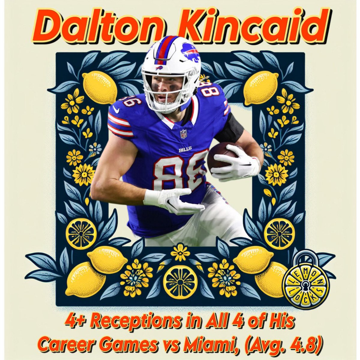 4LemonLocks's tweet photo. π¨π TODAYβS FREE #LemonLock ππ:
π - Dalton Kincaid will record OVER 3.5 receptions vs the Miami Dolphins
(MIA @ BUF)
(GAME STARTS @ 8:15PM) https://t.co/4WCaB71jbL