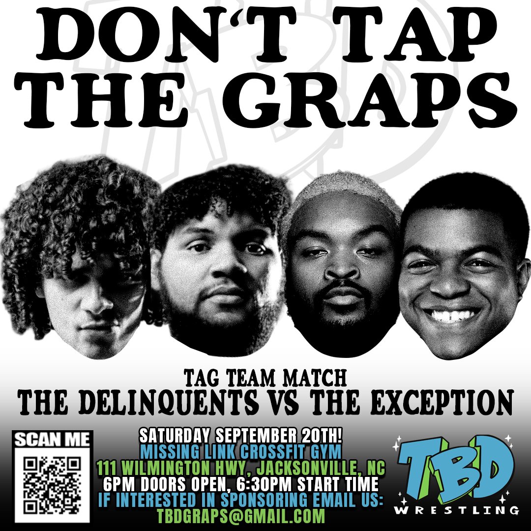 TBD Wrestling (@tbdgraps) on Twitter photo π¨ MATCH ANNOUNCEMENT! π¨
At DON'T TAP THE GRAPS, on Saturday, September 20th, we'll see a tag team match where one team is trying to get their first win in the company, while the other is trying to get back to their winning ways!
The Delinquents(<a href="/joshfullerpw/">josh fuller</a> & <a href="/mikey_banker/">Mikey Banker</a>) π¨ MATCH ANNOUNCEMENT! π¨
At DON'T TAP THE GRAPS, on Saturday, September 20th, we'll see a tag team match where one team is trying to get their first win in the company, while the other is trying to get back to their winning ways!
The Delinquents(<a href="/joshfullerpw/">josh fuller</a> & <a href="/mikey_banker/">Mikey Banker</a>)