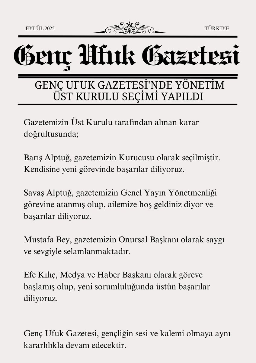 Genç Ufuk Gazetesi’nden Duyuru: