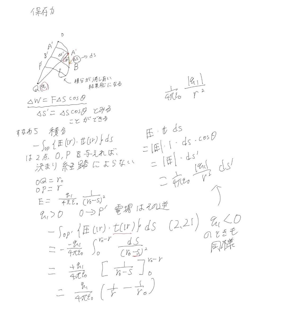 ZundaSeminar's tweet photo. 【電磁気学予習】
今回は、静電場に関する仕事を扱いました。渦なしの法則を確かめたり、電位の導入をしたりしました。 https://t.co/6xTUcVPBF1