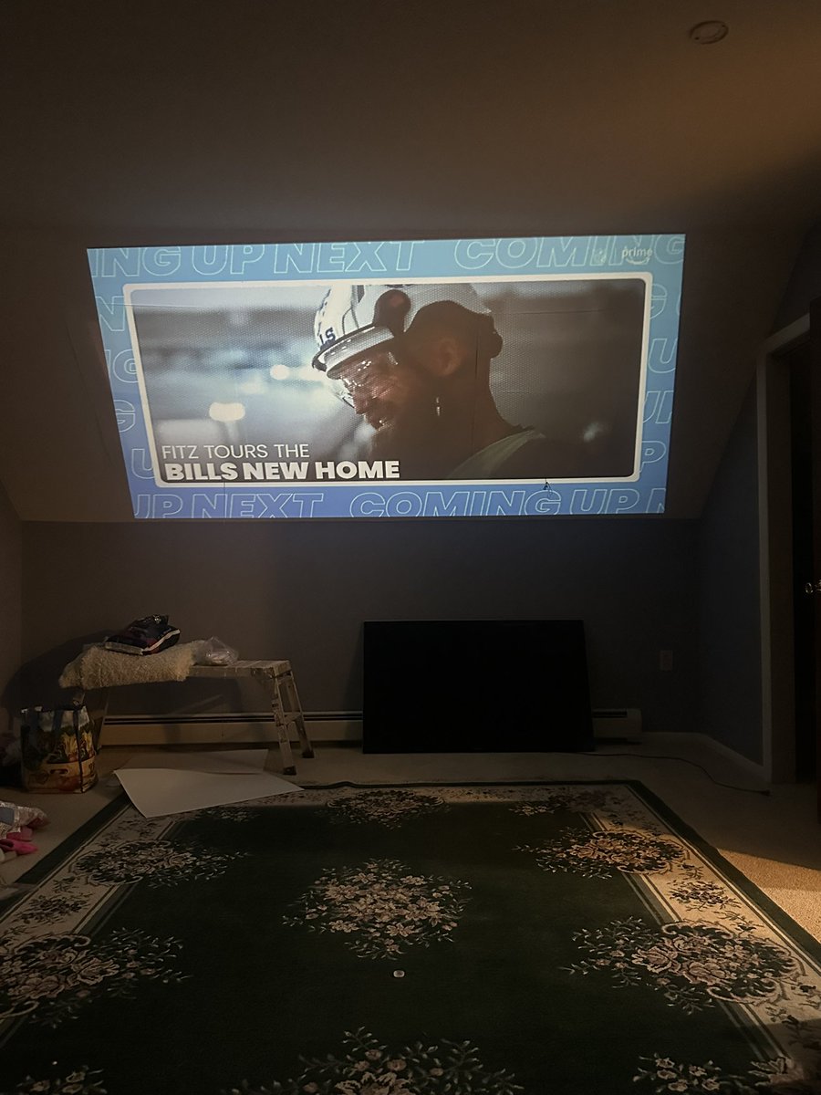 The projector/movie room is up and running in time for Thursday Night Football. #BillsMafia