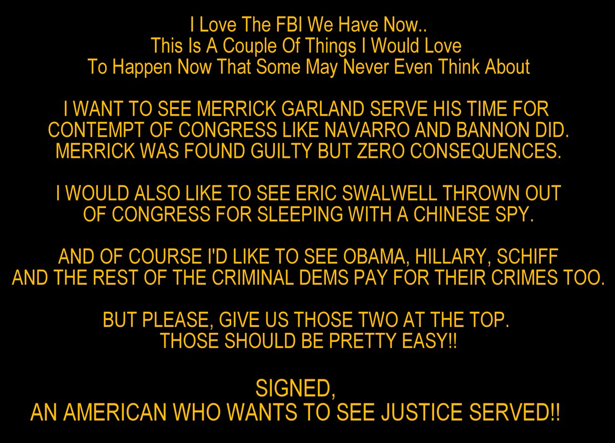 💘 ₩łⱠĐ ⱧɆ₳Ɽ₮ 💘 ₭₳₮łɆ (@wildheartoo) on Twitter photo <a href="/FBIDirectorKash/">FBI Director Kash Patel</a>
<a href="/FBIDDBongino/">Dan Bongino</a>
<a href="/AGPamBondi/">Attorney General Pamela Bondi</a>
Please lock Merrick Garland up for Contempt Of Congress! He was found guilty but they NEVER followed through with any consequences.
<a href="/RealPNavarro/">Peter Navarro</a> & <a href="/Bannons_WarRoom/">Bannon’s WarRoom</a> both went to prison for the same thing. Navarro arrested at the <a href="/FBIDirectorKash/">FBI Director Kash Patel</a>
<a href="/FBIDDBongino/">Dan Bongino</a>
<a href="/AGPamBondi/">Attorney General Pamela Bondi</a>
Please lock Merrick Garland up for Contempt Of Congress! He was found guilty but they NEVER followed through with any consequences.
<a href="/RealPNavarro/">Peter Navarro</a> & <a href="/Bannons_WarRoom/">Bannon’s WarRoom</a> both went to prison for the same thing. Navarro arrested at the
