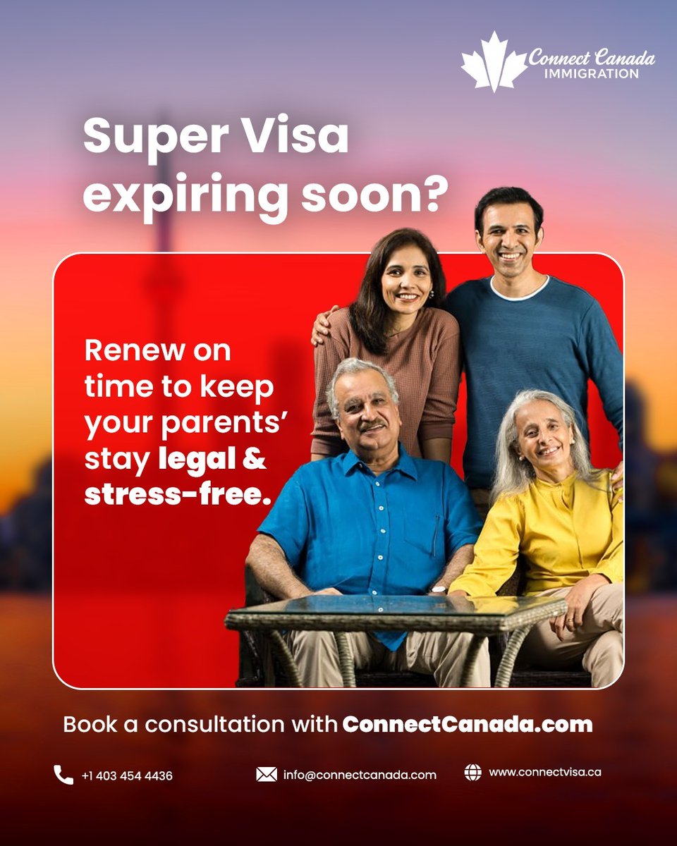 connectcanadapr's tweet photo. Super Visa is expiring Soon?  Contact us today for accurate and quick submission of your application.  Renew super visa on time to keep your parents stay legally and stress free https://t.co/y0Qeawxy67