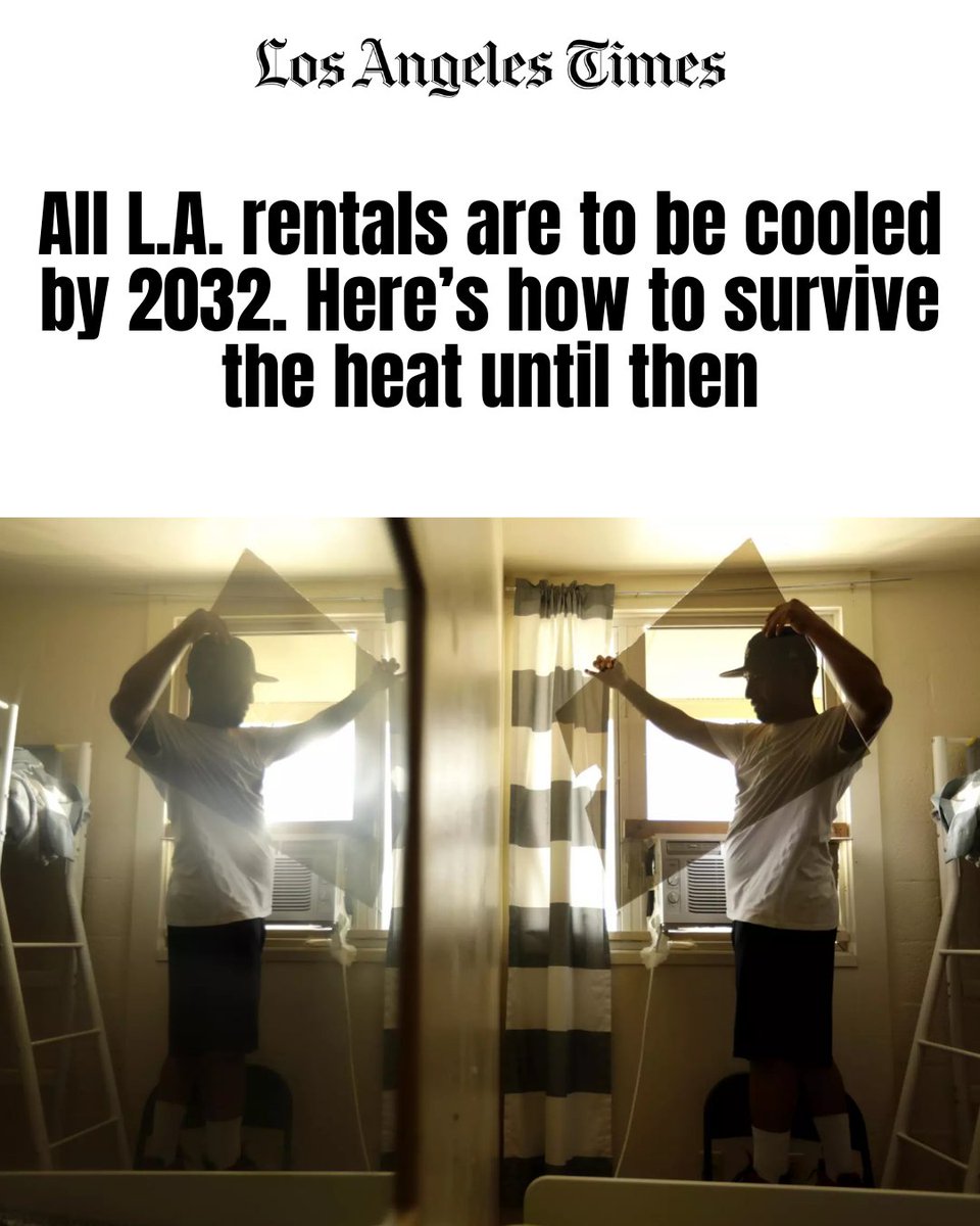 L.A. renters finally won a right to cooling: by 2032, all rentals must keep units below 82°. Until then, tenants can install AC or blackout curtains without landlord retaliation. A major step as extreme heat grows deadlier every year.

latimes.com/opinion/story/…