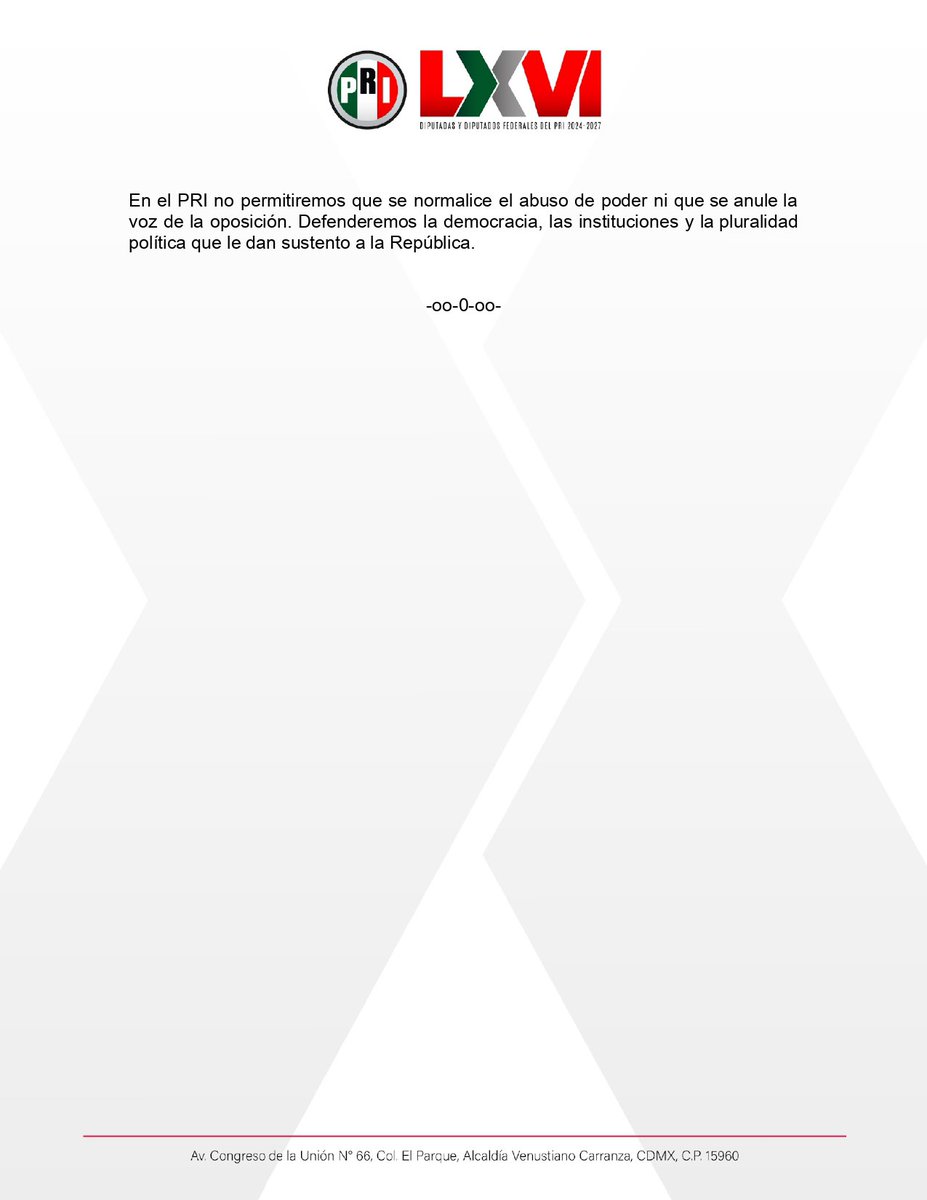 Las y los diputados federales del <a href="/PRI_Nacional/">PRI</a> manifestamos nuestro rechazo a las prácticas autoritarias de Morena y al retiro alevoso de la Presidencia de la Comisión de Marina a la bancada priista en el Senado de la República.

En el PRI no permitiremos que se normalice el