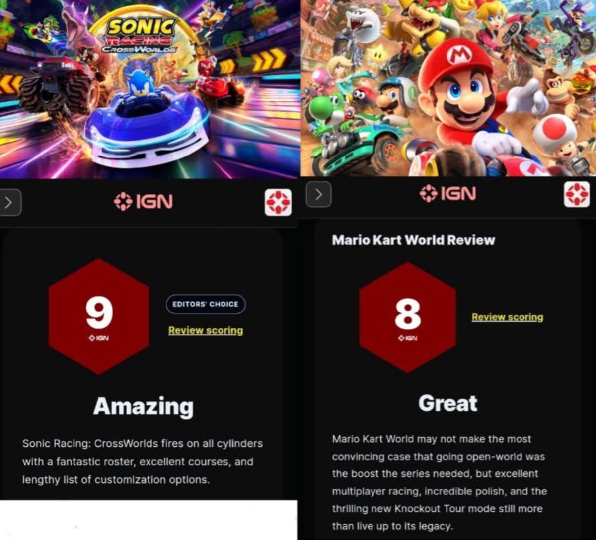 Don’t forget sonic racing is out performing Mario kart for the first time ever