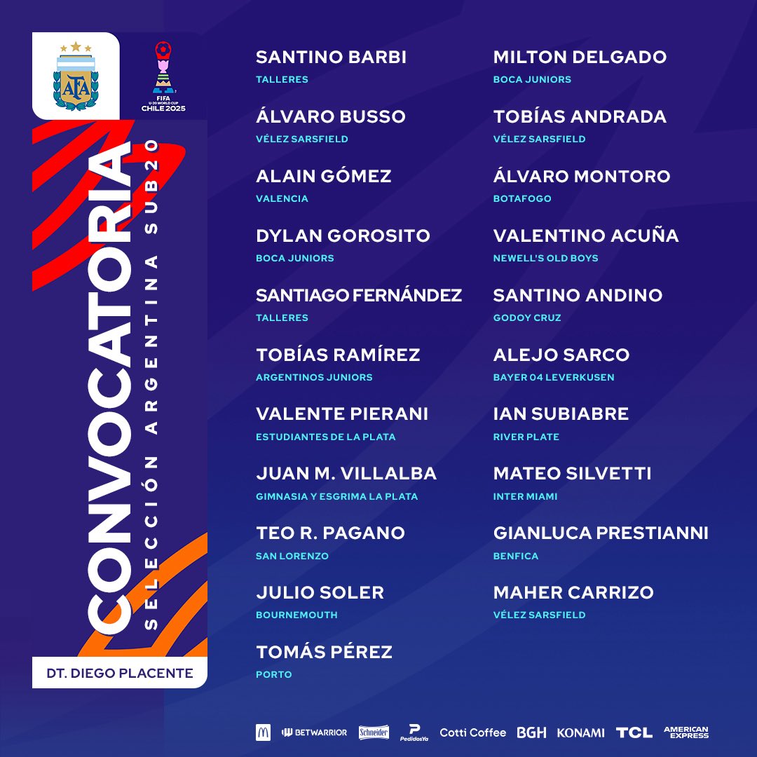 #Sub20 Se hace oficial la convocatoria al Mundial de Chile de los defensores Juan Manuel Villalba de #GELP y Valente Pierani de #EDLP. 

El plantel viaja el miércoles 24. Descartado Amondarain y Pierani podría estar disponible ante DyJ