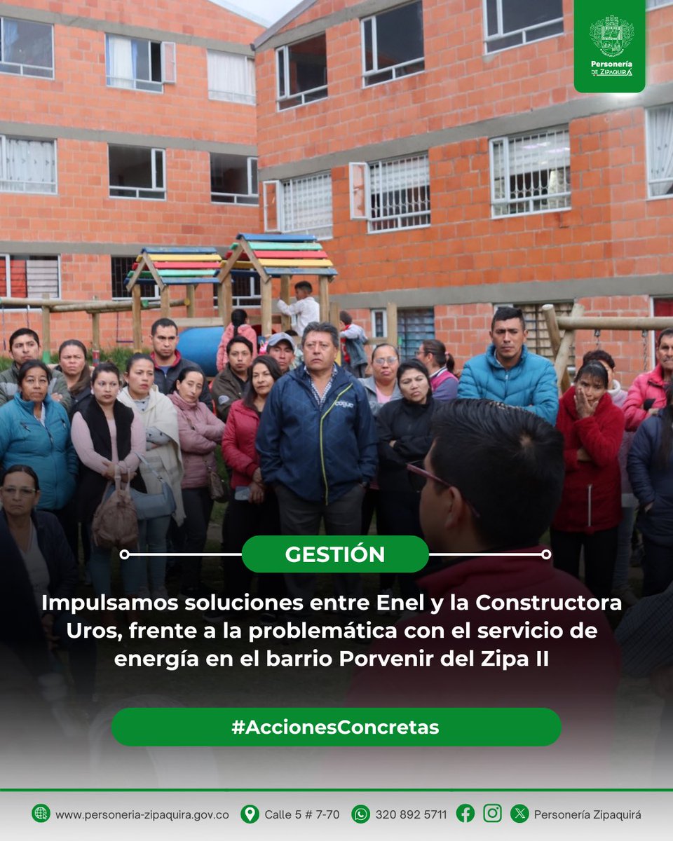 Impulsamos soluciones entre Enel y la Constructora Uros, frente a la problemática con el servicio de energía en el barrio Porvenir del Zipa II

instagram.com/p/DOwxxm9kf61/…