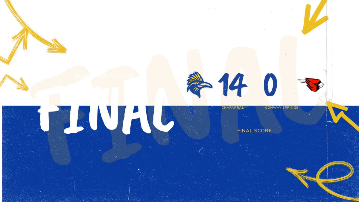 🏈 FINAL SCORE 🏈
Jr. Runners 14
Conway Springs 0

The Junior Runners battled hard and earned their first win of the season tonight! 💪💙💛
Proud of the effort and teamwork these young Roadrunners showed on the field.

#RoadrunnerFootball #JrRunners #RaiseTheRunner