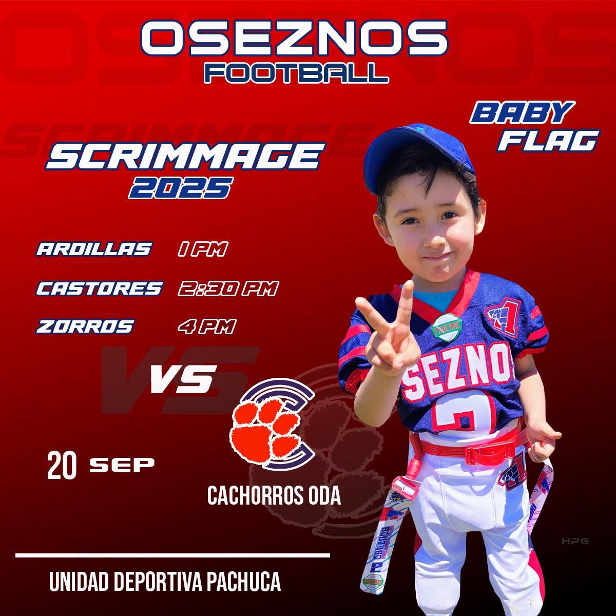🚨  Scrimmage 🚨

Categoría Baby <a href="/LigaFademac/">FADEMAC</a> 

Oseznos 🆚 Cachorros Oda

🏟️ Unidad Deportiva Pachuca 
⏰ A partir de las 1:00 pm
🗓️ Sábado 20 septiembre 2025

#GoOseznosGo #SomosUnaGranFamilia