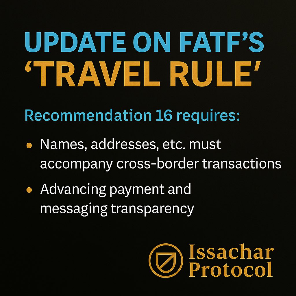 IssacharProtoc's tweet image. 🚨 Payment privacy is vanishing.

The FATF just updated Recommendation 16 — demanding stricter name, address, and ID checks for every cross-border payment.

👉 Follow @IssacharProtocol for clarity from chaos.
#IssacharProtocol