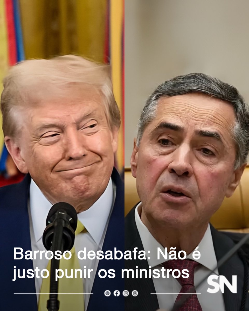 🇺🇸🇧🇷 Presidente do STF Luís Roberto Barroso disse que são injustas as sanções dos Estados Unidos contra os ministros da Corte. 🗣️ “Não é justo punir os ministros, que, com coragem e independência, cumpriram o seu papel”, desabafou Barroso 📲 serranossa.com.br/barroso-desaba…