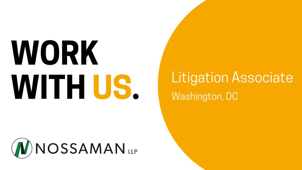 NossamanLaw's tweet image. We are looking for a litigation associate with 3-9 years of experience to join our Insurance Recovery &amp;amp; Counseling Group in Washington, DC. Learn more and apply here: noss.law/4ndX7Kq. #WorkWithUs