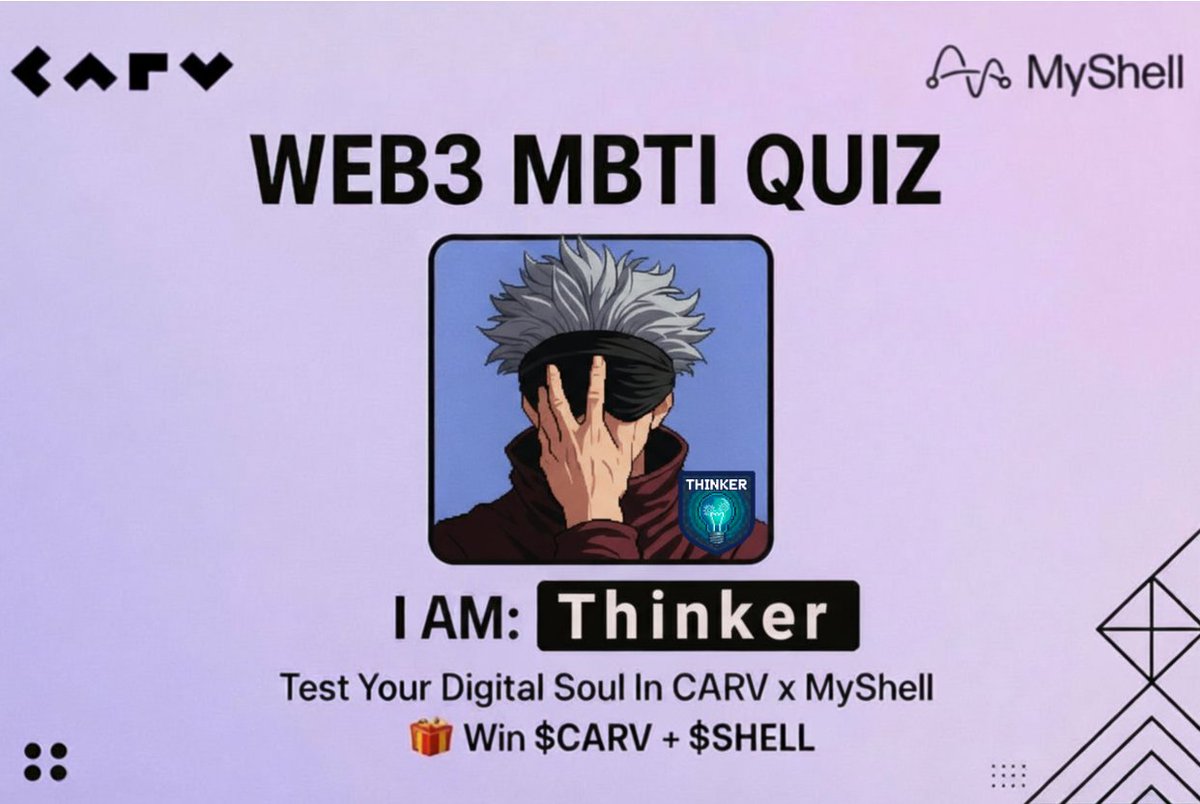 Manuel_598's tweet photo. Just unlocked my Web3 MBTI quiz results, turns out I’m a Thinker🧠💡
Who else has taken this?
@carv_official @myshell_ai
#CARVOnChainAIBeings https://t.co/5Fx50mmVfs