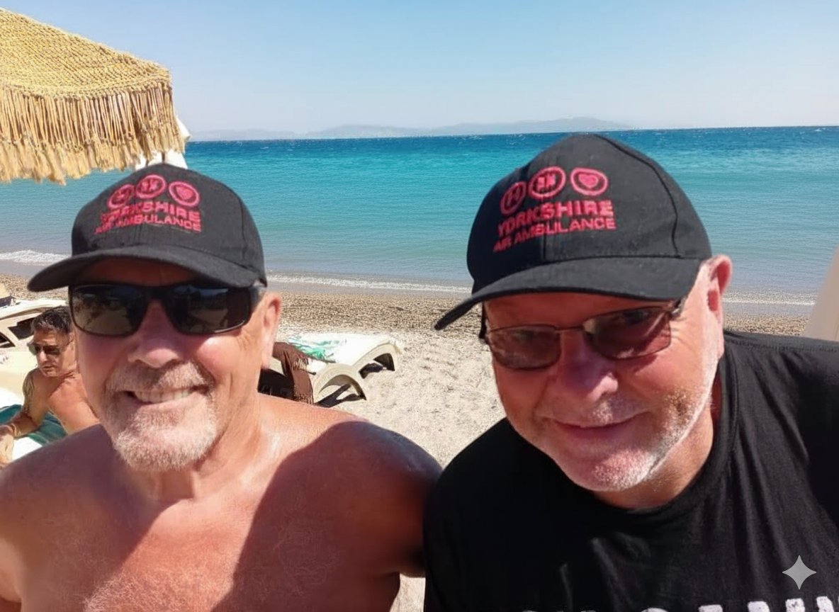 Spreading awareness of the    <a href="/YorkshireAirAmb/">Yorkshire Air Ambulance</a> in Kos Town