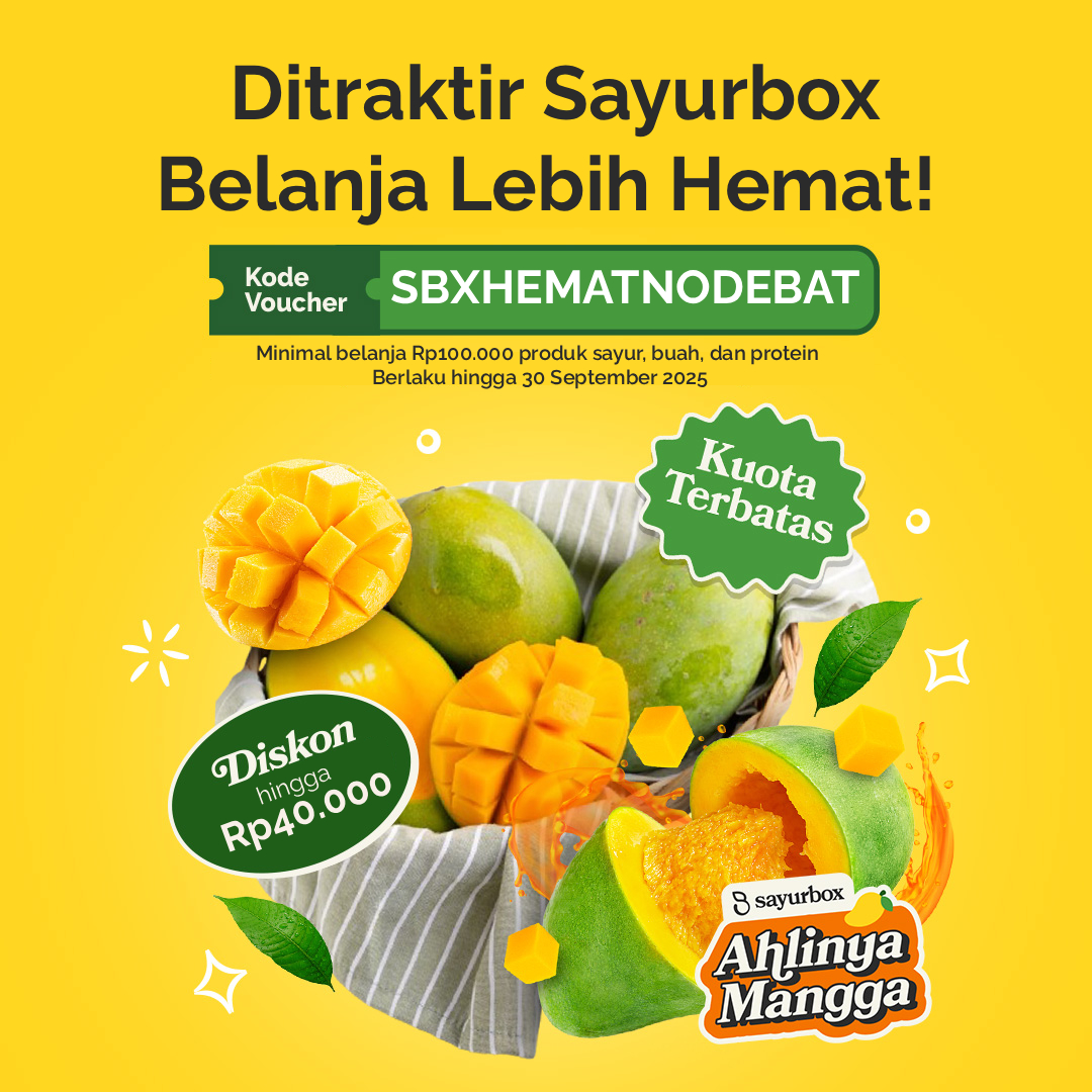 sayurbox's tweet image. Tanggal Tua? Tenang aja!
Promo Sayurbox HEMAT NO DEBAT! 🙅‍♀️🚫
Dapetin diskon hingga 40ribu 🤑 

Kode voucher: SBXHEMATNODEBAT

Checkout mangga yang nikmatnya no debat cuma di Sayurbox #AhlinyaMangga 🥭🔎💯

Cek selengkapnya: sayur.box/info💯