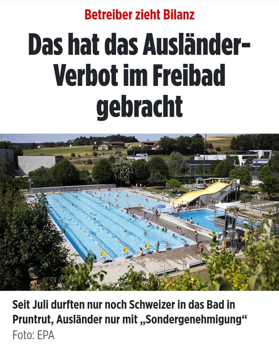 𝗦𝗨𝗣𝗘𝗥! Seit dem Zutrittsverbot für Migranten ist endlich wieder Ruhe eingekehrt! 
▪️Keine Pöbeleien
▪️Keine Belästigungen! Die Schweizer haben ihr Bad zurückerobert.
▪️Doppelt so viele Abos
▪️Mehr Besucher
▪️Mehr Sicherheit.
Ein Beweis, dass konsequentes Durchgreifen wirkt.