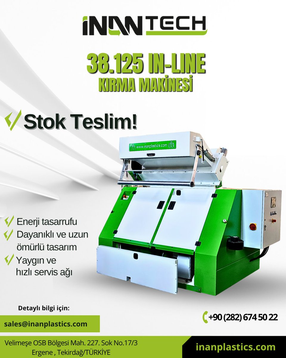InanTech's tweet image. İNAN TECH 38.125 IN-LINE KIRMA MAKİNESİ stokta!
 
Enerji tasarrufu, uzun ömürlü tasarım ve yaygın servis ağı ile üretim hatlarınızda güvenilir bir çözüm sunuyor.

🔧 Dayanıklılık ✔️
⚡ Düşük enerji tüketimi ✔️
📦 Stoktan hızlı teslimat ✔️

👉 inanplastics.com  #InanTech