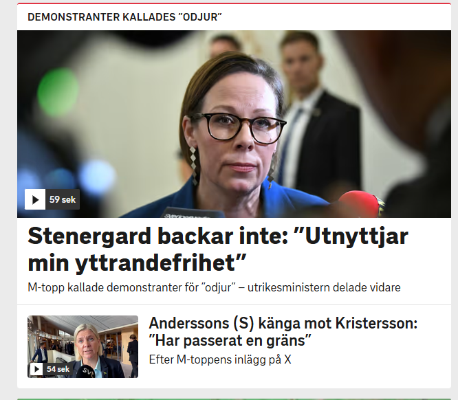 Stort_allvar's tweet image. Så förvånande att "oberoende" SVT missat att även sossar använt uttrycket "odjur".... (ironi)

Men, har man selektivt urval så blir det så.

SVT: "Hur skulle du göra om någon i ditt parti hade kallat demonstranter för ”odjur”?
Magda – Skällt ut den efter noter och så skulle det…