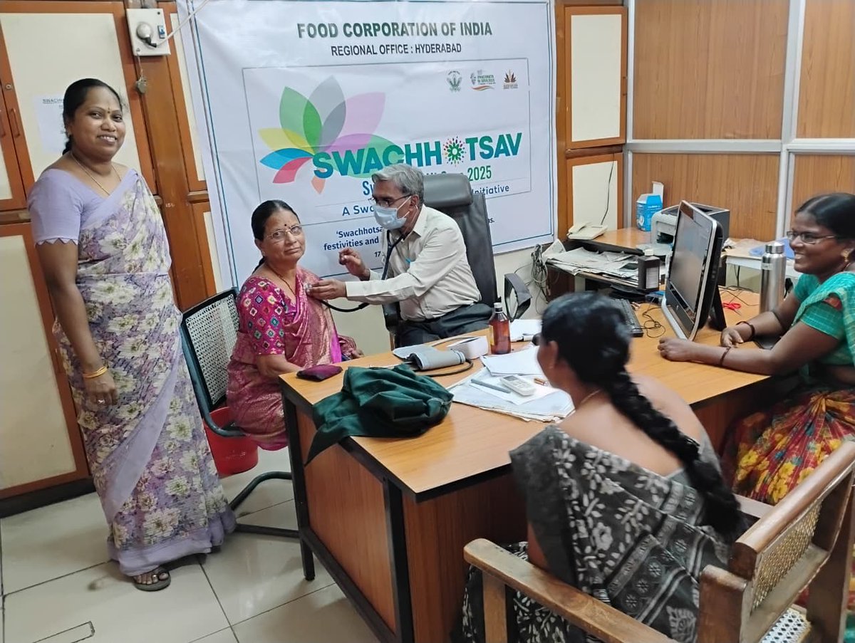 As a part of ongoing Swachhata Hi Seva 2025, a health camp was organised at FCI, RO, Hyderabad for all Swachhata Warriors.