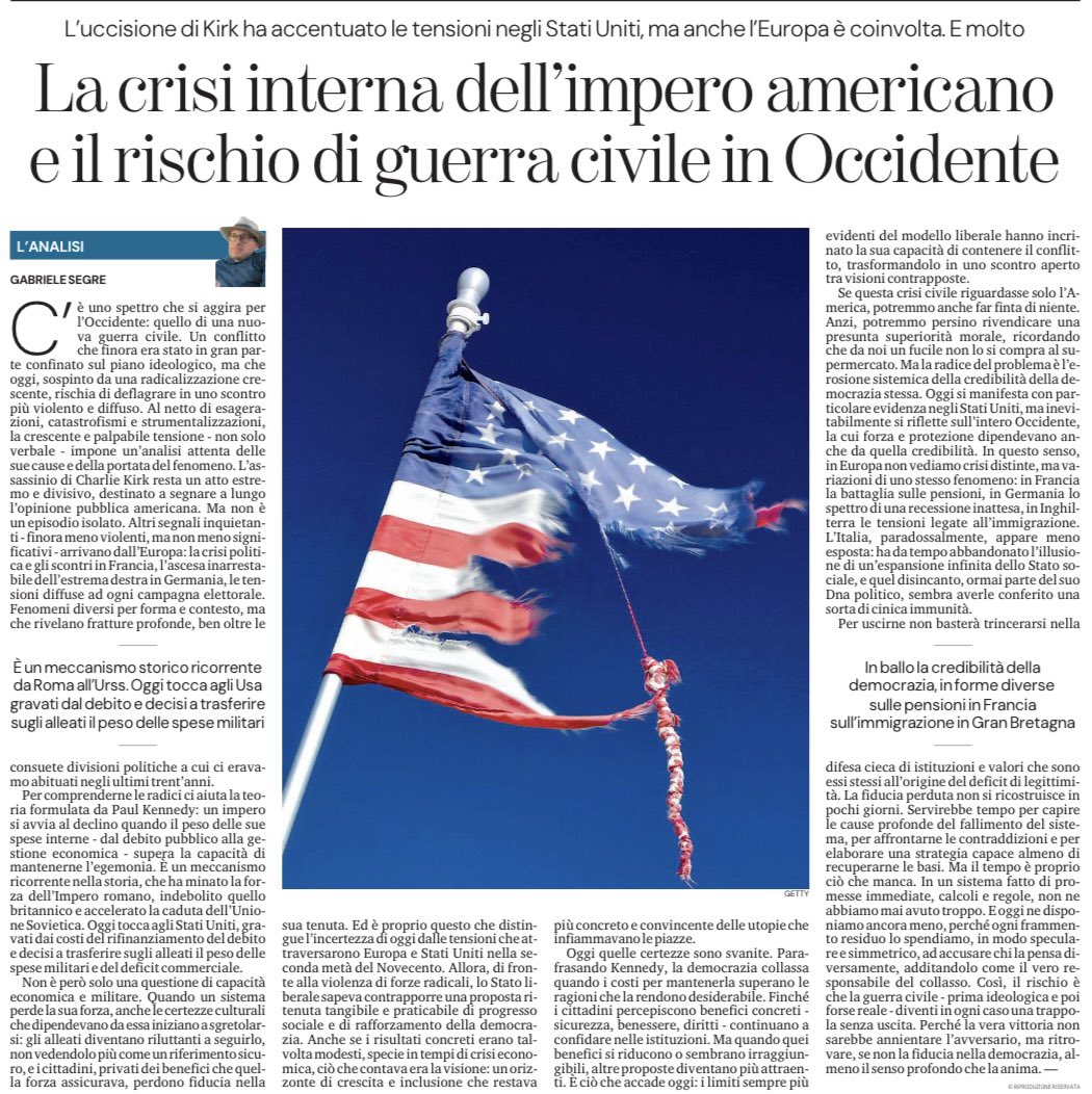 Civil #war is no longer just an American risk — it now threatens the whole #West. I write on this in my piece published this morning on <a href="/LaStampa/">La Stampa</a>.