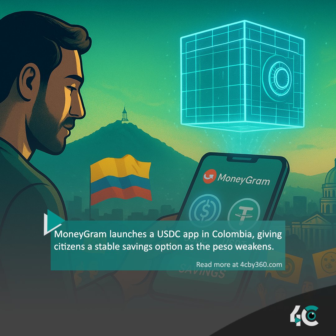 4cby360's tweet image. 🇨🇴 MoneyGram launches a USDC app in Colombia, giving citizens a stable savings option as the peso weakens. 🪙
#MoneyGram #USDC #Stablecoins #ColombiaCrypto #DigitalAssets #CryptoAdoption #Blockchain #FinTech #Web3Finance #4cby360
