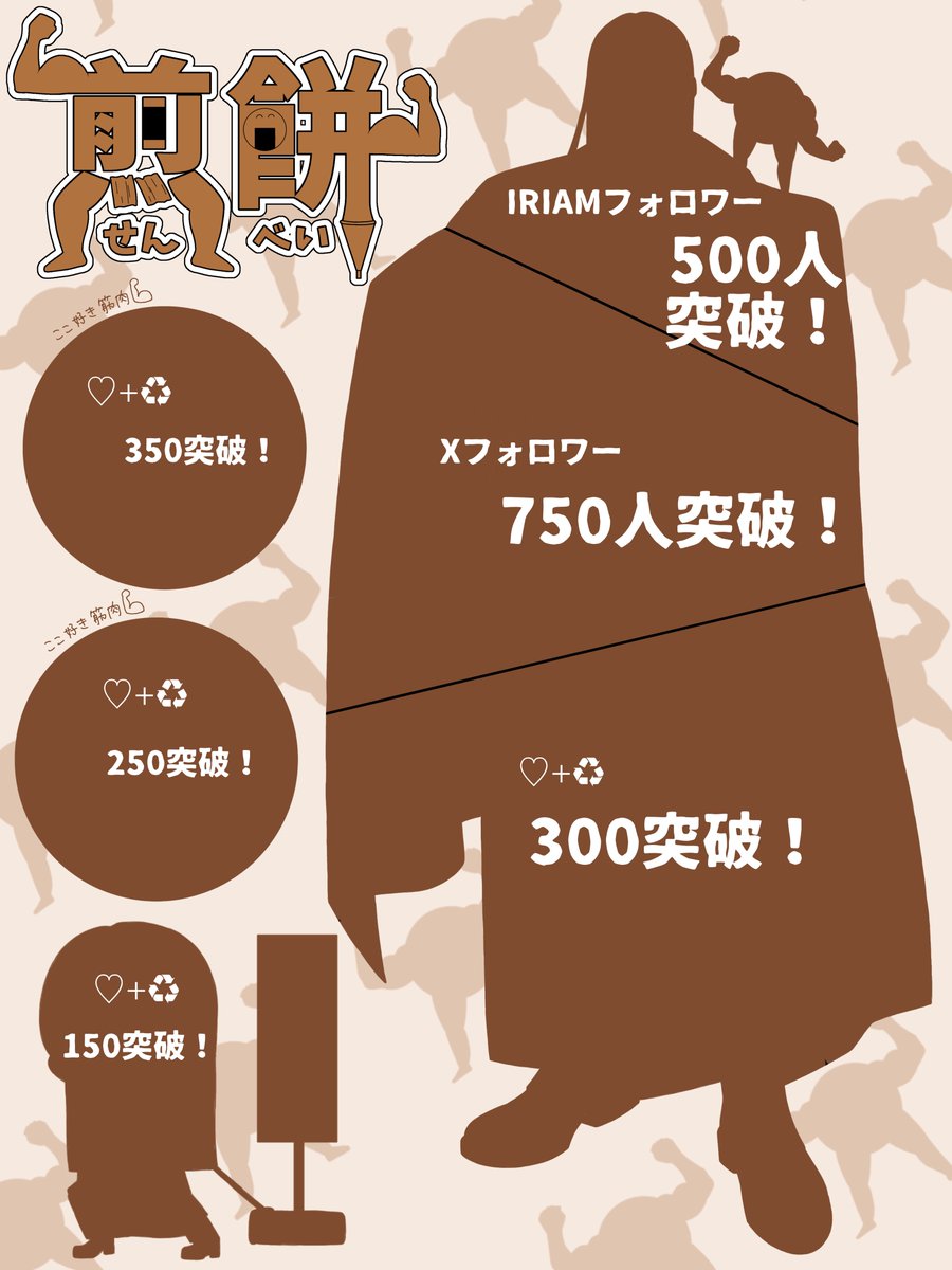 💪#立ち絵公開チャレンジ️ 💪

早めにチャレンジする分、目標は高く！💪

これからのおはVおやVは半沢さんになります(目はどうしようかな🤔)

ミニキャラと、激選した好きな筋肉を描いて左に置いときました...フォローせず♡のみでも筋肉は見せれるので是非！！！

全反応巡回します！🤎💬👤　👀‼️
