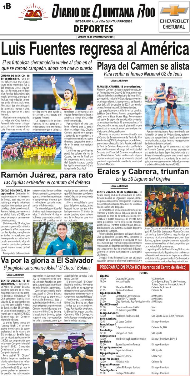 DQROO's tweet photo. DiarioDeQuintanaRoo
**PORTADAS 19 DE SEPTIEMBRE**
#DQR #DQRInforma #Enterate https://t.co/CdpdsnILNC
