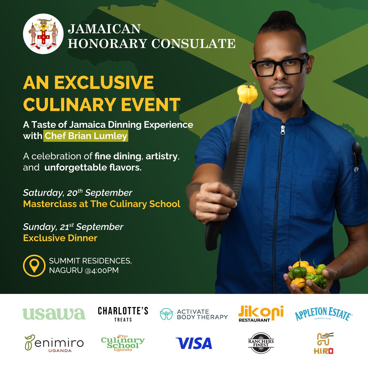 BodyActivate's tweet image. Award-winning Chef Brian Lumley brings Jamaica to your table 🍴

📍 Summit Residences, Naguru | ⏰ 4 PM
📅 Sept 20 – Masterclass
📅 Sept 21 – Exclusive Dinner

A weekend of food, art &amp;amp; unforgettable flavors! 

#TasteOfJamaicaUG #FineDining #KampalaEvents #ChefBrianLumley