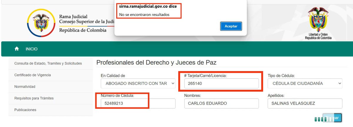 Aquelarre118's tweet image. 📢ATENCIÓN COLOMBIA📢
GRAVE Y BURDO MONTAJE CONTRA EL SARGENTO CHALA @SARGENTOCHALA DONDE UTILIZAN EN UNA FALSA DENUNCIA UN PSEUDÓNIMO DE UN SUPUESTO ABOGADO CÉDULA DE CIUDADANÍA DE UNA FALLECIDA Y TARJETA PROFESIONAL INEXISTENTE, además de otras irregularidades. Esto ratifica…