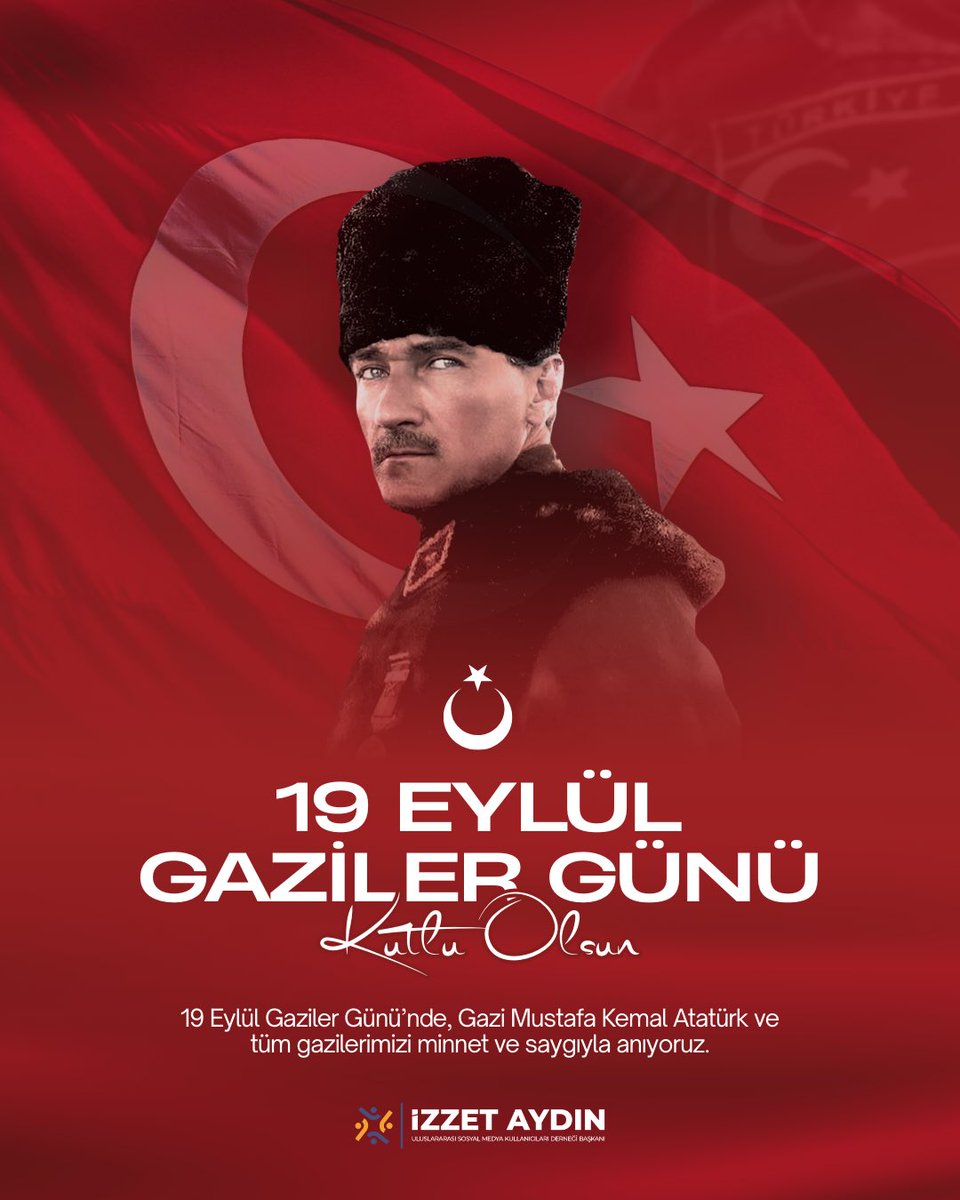 🇹🇷 Aziz vatanımız için canlarını ortaya koyan kahraman gazilerimize minnet ve şükranlarımızı sunuyoruz.
Gazi Mustafa Kemal Atatürk ve ebediyete intikal eden tüm gazilerimizi rahmetle anıyor, hayattaki gazilerimize sağlık ve huzur diliyoruz.

#19EylülGazilerGünü