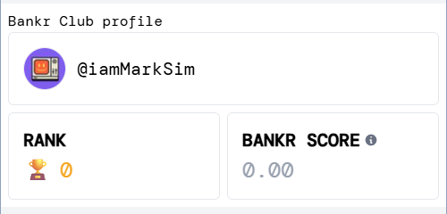 iamMarkSim's tweet image. today is my first day at the $BNKR club, and I've decided to sign up.

come meet me! I've been told that $BNKR has a very close-knit family! 

I know several $BNKR men from Farcaster. (@mehradrs @darkknightutk @kenjiquest @0xDeployer @bankrbot @simbiryakov  )
