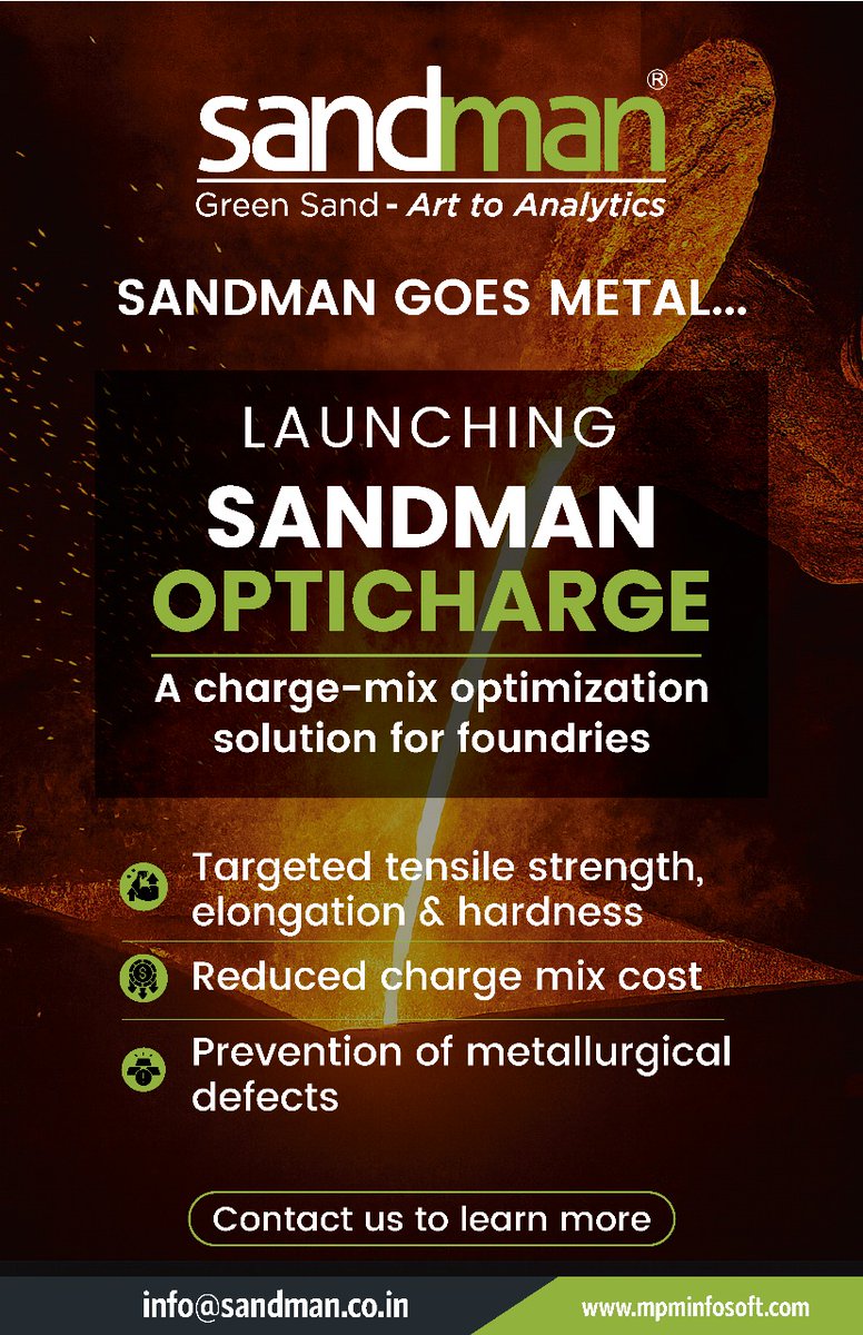 ⚡ Sandman is now in Metal with OptiCharge ⚡
Smarter charge mix. Lower costs. Stronger castings. Defect free.
🔗 Learn more: youtube.com/watch?v=KKQina…

#Sandman #OptiCharge #MetalAnalytics