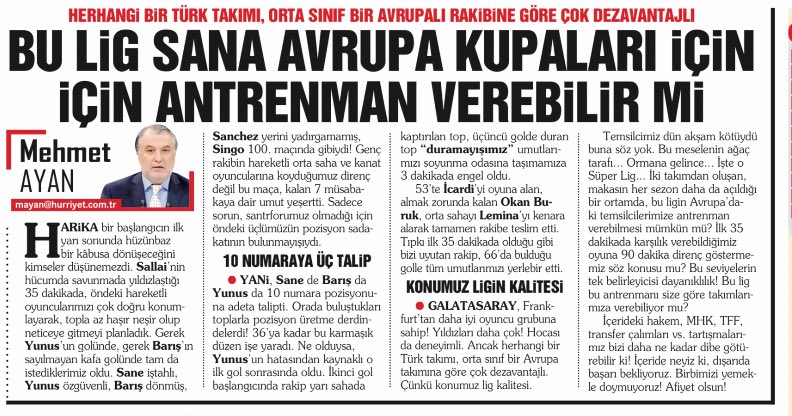 Tamamen hocaya yazar.
Oyuncuların kepaze futbolu da hakem kararıyla falan kapatılmaz! Tarihi hezimettir, rezil bir gecedir. Ligin kalitesini(!) de unutmayalım!