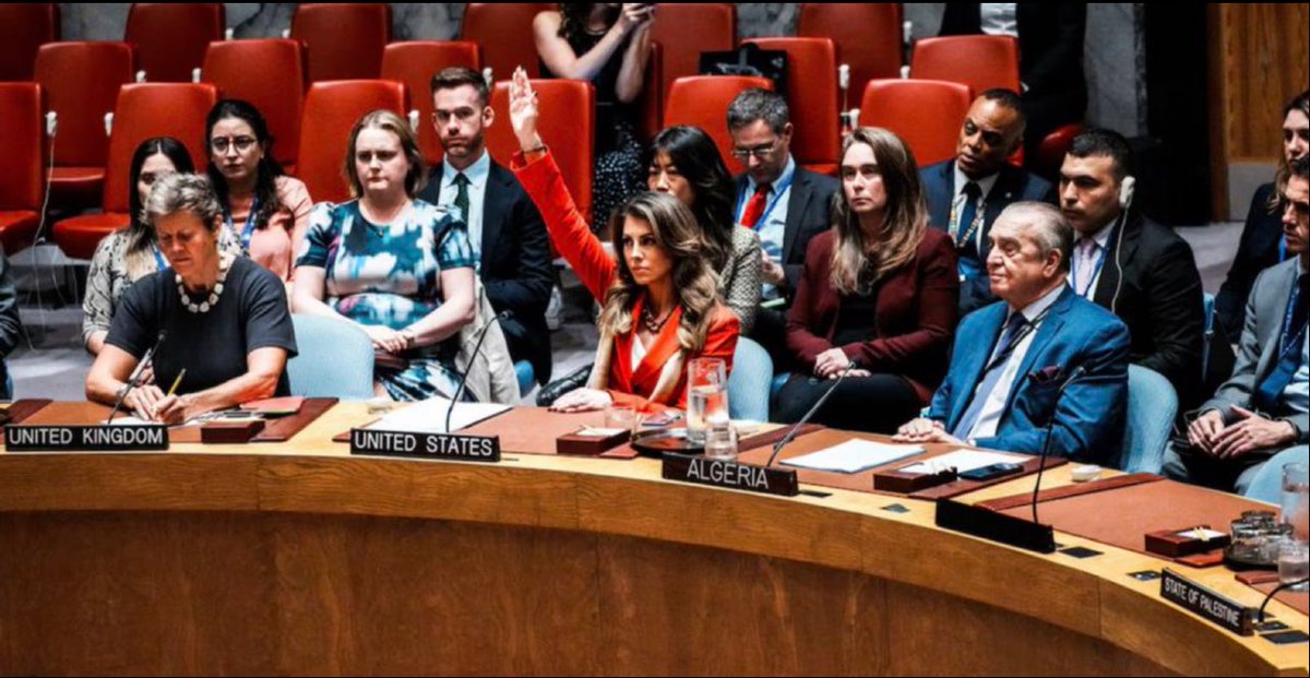 Genocide Barbie, <a href="/MorganOrtagus/">Morgan Ortagus</a> in Washington casting a 6th veto against a Gaza ceasefire giving Israel the 🟢 light to keep killing by blocking a res. backed by 14 of 15 Sec. Council members. The resolution had called for an “immediate, unconditional, and permanent ceasefire.”
