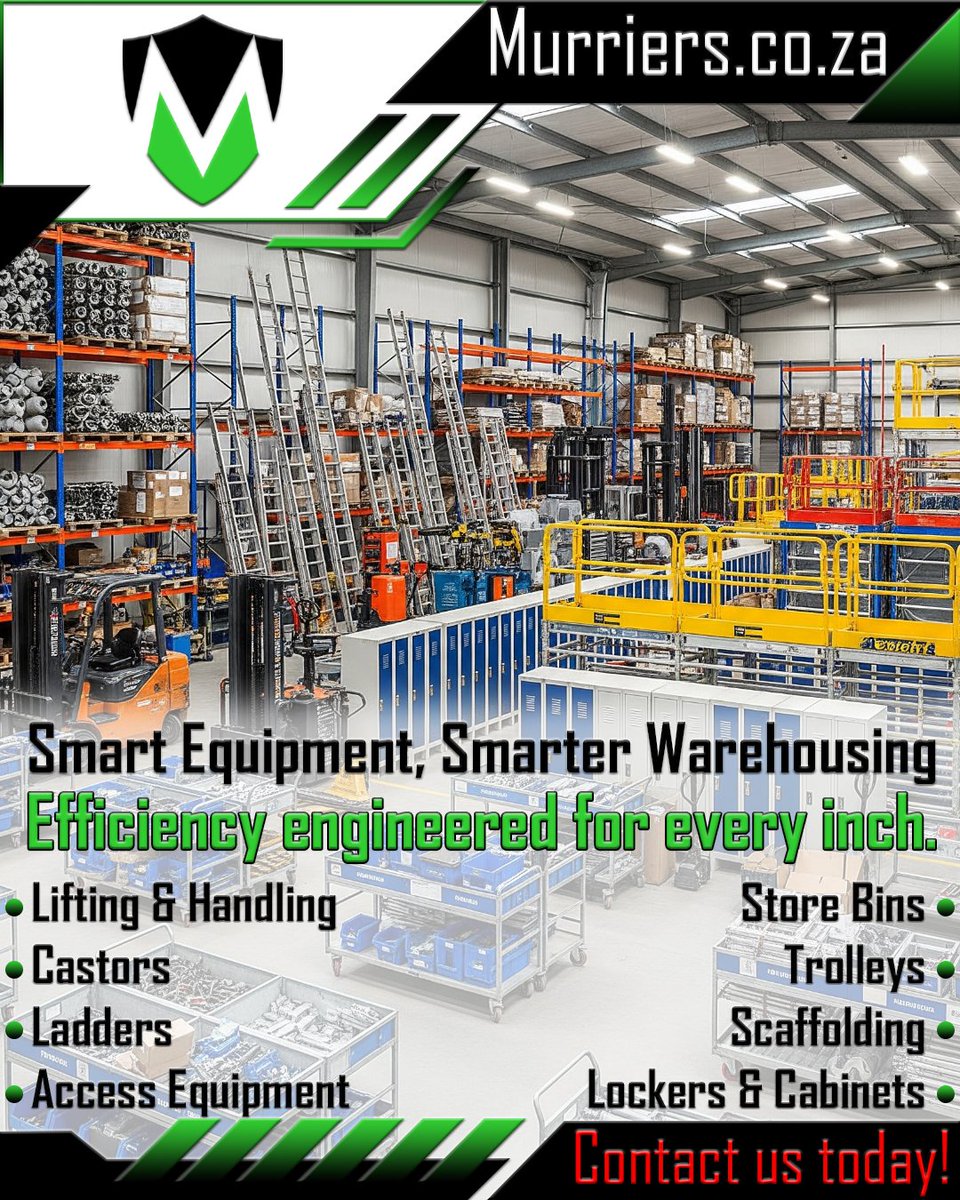 Unlock your warehouse's true potential! 🚀
murriers.co.za 

#Murriers #WarehouseLife #SmartWarehouse #Productivity #WarehouseEquipment #StorageSolutions #LogisticsSolutions #MezzanineFlooring #Racking #TeamEfficiency #SouthAfricaBusiness