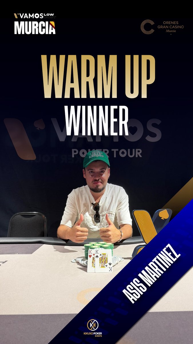Vamos Poker Tour (@vamospokertour) on Twitter photo 🎉🏆 Ganador Warm Up 🏆🎉
¡El primer torneo del VPT Low Cost Murcia 🇪🇸 ya tiene campeón!
Asís Martínez se alza con la victoria en el Warm Up tras superar a un field de 204 jugadores. 🔥
👏 Enhorabuena.
📍 <a href="/CASINOMURCIA/">Orenes Gran Casino Murcia</a>
#VPTMurcia #VamosPokerTour 🎉🏆 Ganador Warm Up 🏆🎉
¡El primer torneo del VPT Low Cost Murcia 🇪🇸 ya tiene campeón!
Asís Martínez se alza con la victoria en el Warm Up tras superar a un field de 204 jugadores. 🔥
👏 Enhorabuena.
📍 <a href="/CASINOMURCIA/">Orenes Gran Casino Murcia</a>
#VPTMurcia #VamosPokerTour