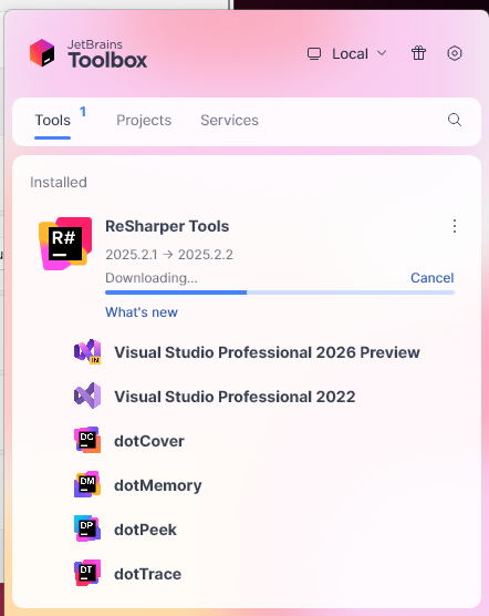 mehulharry's tweet image. #JetBrains Toolbox updating VS2022 and VS2026... Let&apos;s go. #Resharper #visualstudio #dotnet