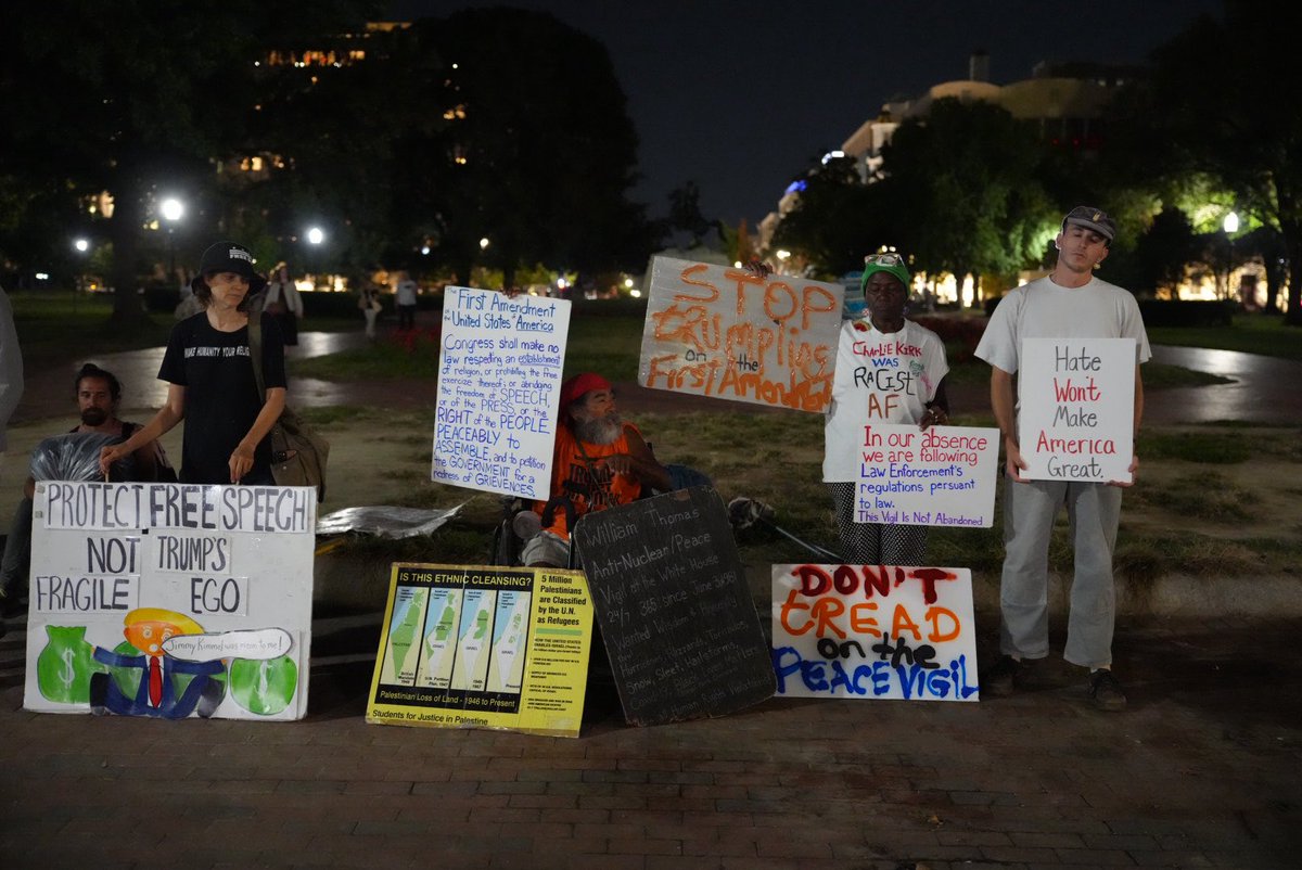 After over 40 years the White House peace vigil has been removed. All the materials were confiscated by the police and park service. Only the protesters remain.