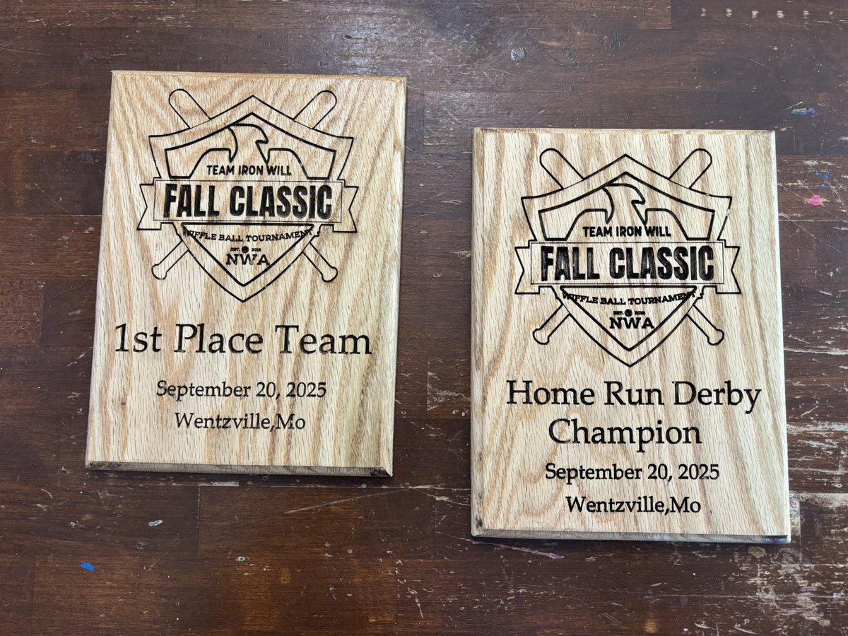 The 2025 Team Iron Will Fall Classic Wiffle Ball Tournament and Down syndrome Advocacy event (this Saturday) is gonna be lit!

AND… <a href="/malletcncworks/">Malletcncworks-From Our Woods to Your Home</a> even hooked us up with these awesome plaques! I’ve been admiring his work for a while and man, I am impressed!

Check out all his