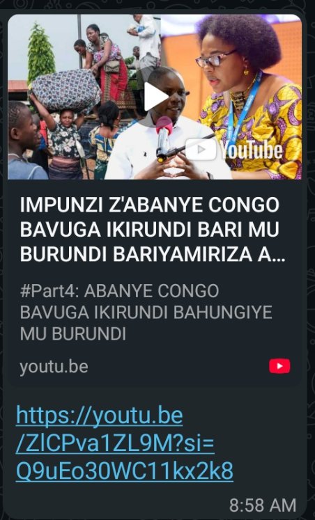 #URGENT  
#LesRefugiés congolais d'expression "Kirundi", Les "Barundi du Congo", disent "halte" à la discrimination entretenue par Madame Brigitte Mukanga-Eno, Représentante du <a href="/UNHCR_Burundi/">UNHCR Burundi</a> ,à leur encontre!
Un extrait de l'interview en Kirundi ici :youtu.be/ZlCPva1ZL9M?si…