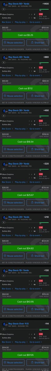 TPJ187's tweet image. The Bills are going to blow out the Dolphins in the 2nd half and the Bills will move to Ray Davis to carry more of the load in the 4th quarter

Grabbing his rush yards #LadderBet #LiveBetting 

#MIAvsBUF #PlayerProps #StiefsBeliefs
