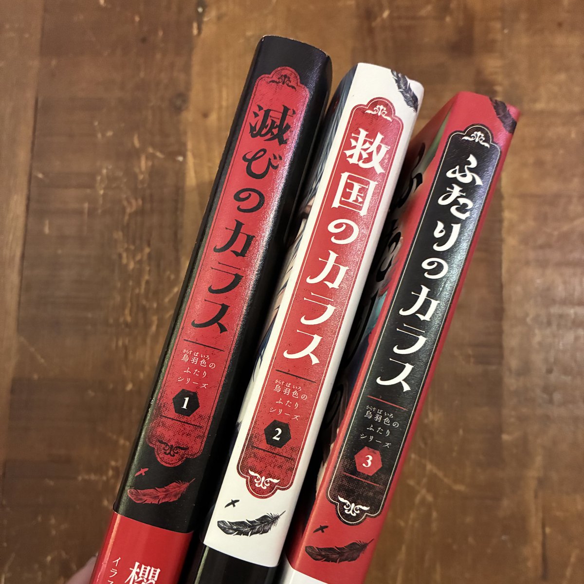 bc_e7's tweet photo. 来週、9月24日発売予定
『烏羽色のふたりシリーズ③ ふたりのカラス』
見本誌届きました。

白川紺子さんの帯文…本当にありがとうございます。そしてシリーズ3冊並べると、急行2号さんの装画がより素敵。

シリーズ完結巻、何卒、よろしくお願いいたします。 https://t.co/A5y34TDNHh