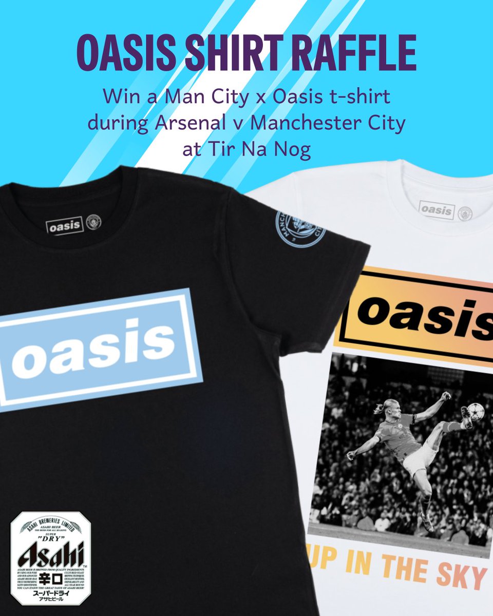 At Manchester City v Arsenal on Sunday we'll be raffling off two splendid Oasis x ManCity t-shirts. Your first purchase in the bar during the game gets you a ticket! Thanks to <a href="/asahisuperdry/">asahisuperdry</a> and @tirnanogirishbar #swag #mcfcphilly