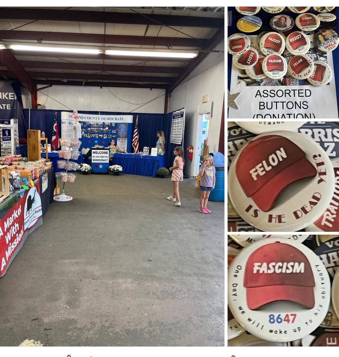 n_a_young's tweet photo. @GmorganJr @scrowder In Ashland Co Ohio, the Co Fair board had to remove the Democrats booth after handing out buttons asking “Is he dead yet”. Definitely the party of peace and love. https://t.co/9YUw8etJUh