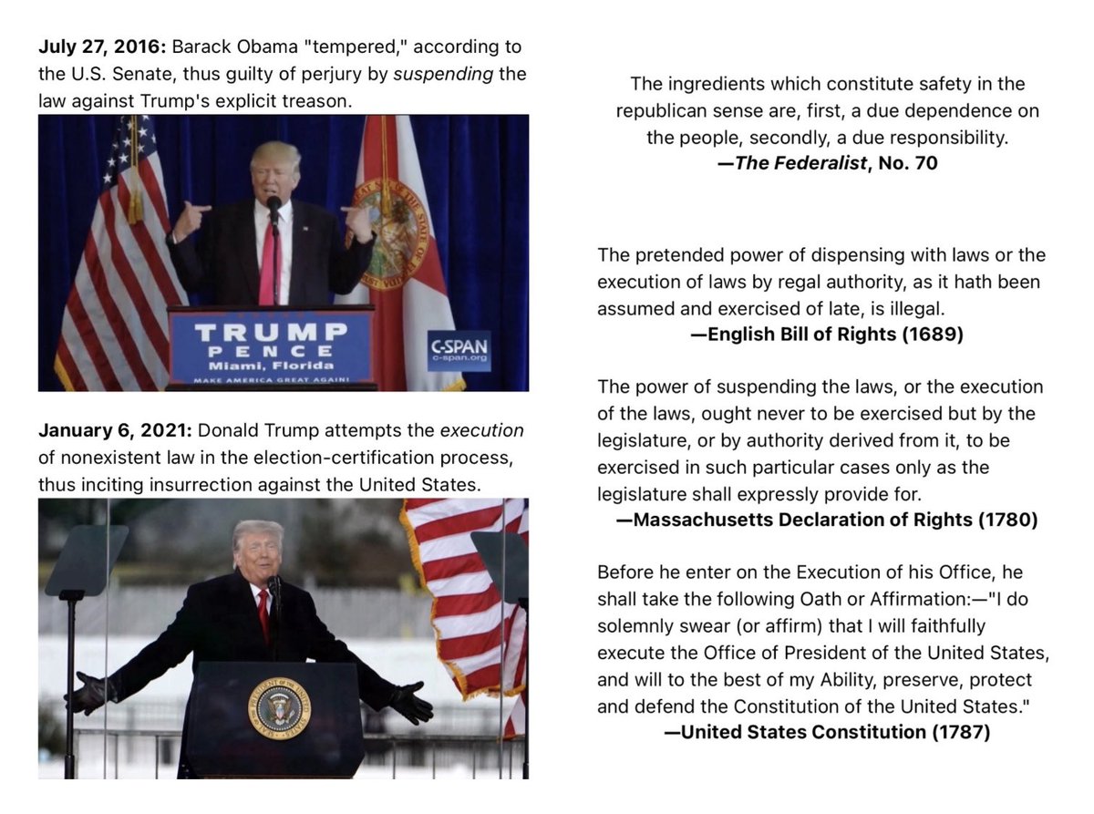 RonaldGrey's tweet image. ✝️ #SoHelpMeGOD #Blasphemy

2016

TRUMP: “Russia, if you’re listening…”
18 U.S. Code § 2381 —TREASON

OBAMA: “I will faithfully execute”
18 U.S. Code § 1621 —PERJURY

2021

TRUMP: “Vice President…send it back”
18 U.S. Code § 1621 —PERJURY

#NullifyTrump #ImpeachObama