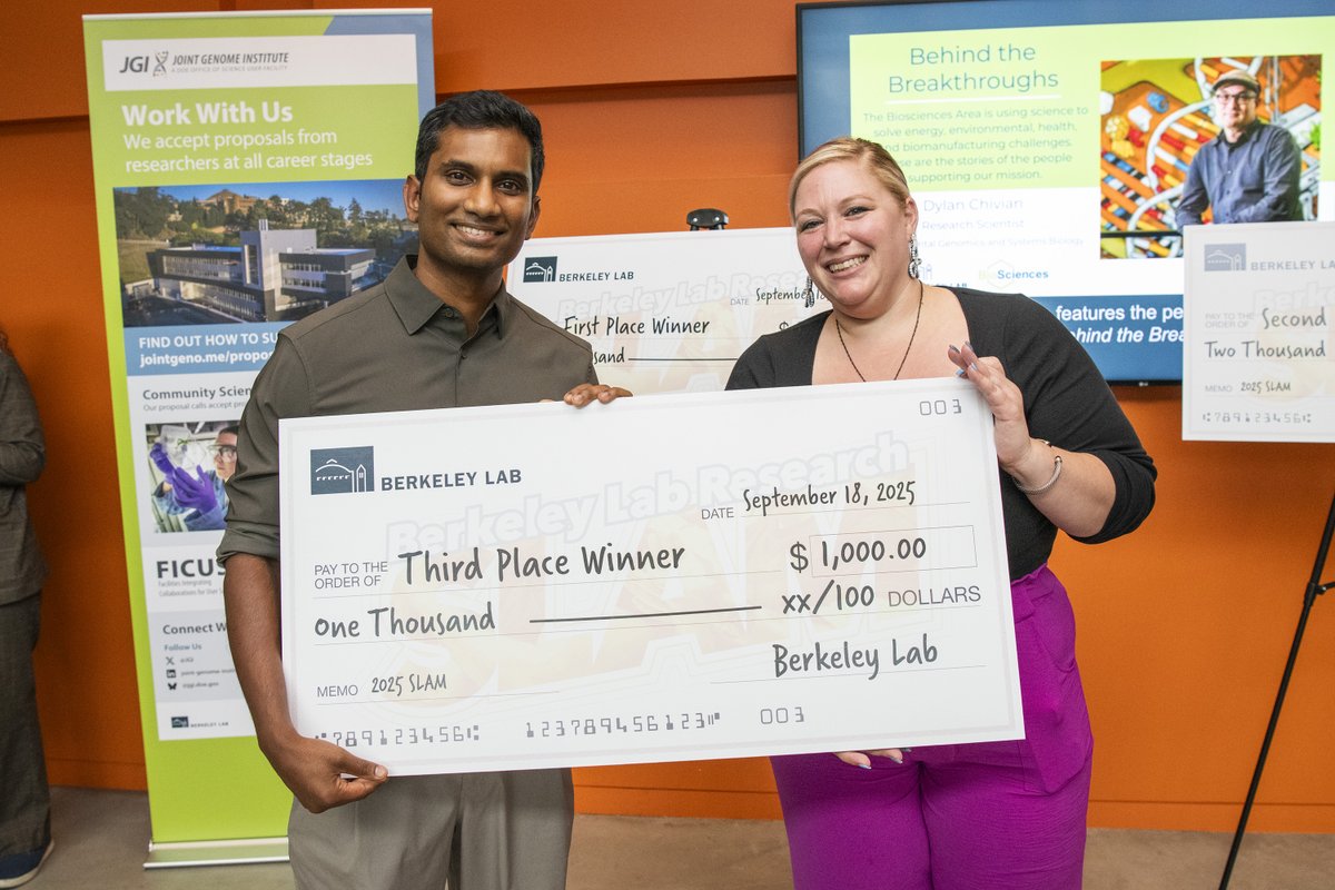 LBNLpathways's tweet image. The results are in!

We are delighted to congratulate Syed Saqline, Thasneem Frousnoon, and Yashwanth Balaji on being this year&apos;s winners of the 2025 @BerkeleyLab Research SLAM! 

#NPAW2025 #LabSLAM2025 @SyedSaqline @BerkeleyLabETA @molecularfndry