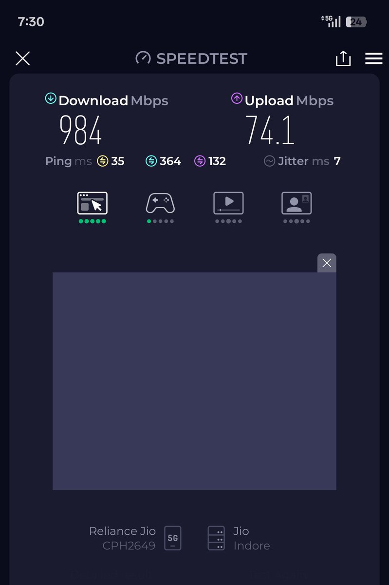 TechTribee's tweet image. Jio 5G speed is fire 🔥
How much speed do you get in your area?! #jio5g #oneplus #speedtest