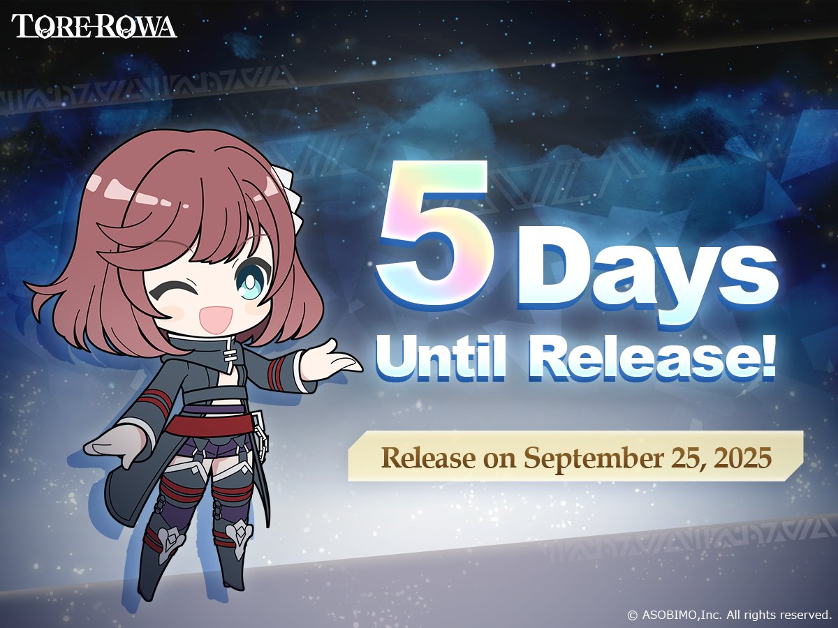 [TOREROWA Release Countdown]

┏━━━━━━━━━━━━━┓
🎉Only 5 days until release! 🎉
┗━━━━━━━━━━━━━┛

🎁Pre-registration now open!

🔗Register now:
✅App Store (iOS)📱
apps.apple.com/app/id64744217…

✅Google Play (Android)📱
play.google.com/store/apps/det…